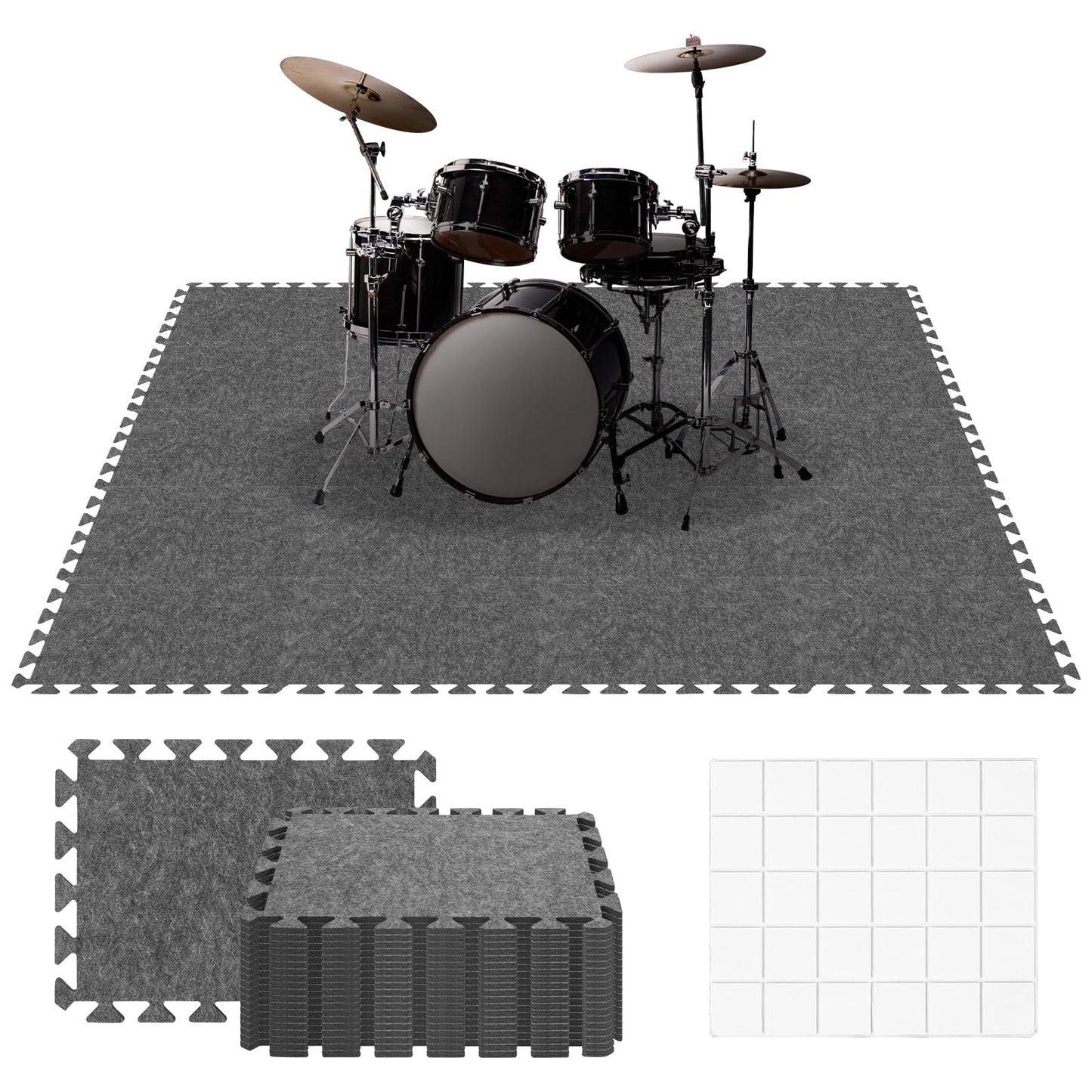 20 Pieces Sound Absorbing Interlocking Floor Mats, 15.7 x 11.8 x 0.4 inches High Density Felt Soundproof Pads Non-Slip Anti Vibration Puzzle Acoustic Blankets Piano Carpet Drum Rug, Gray