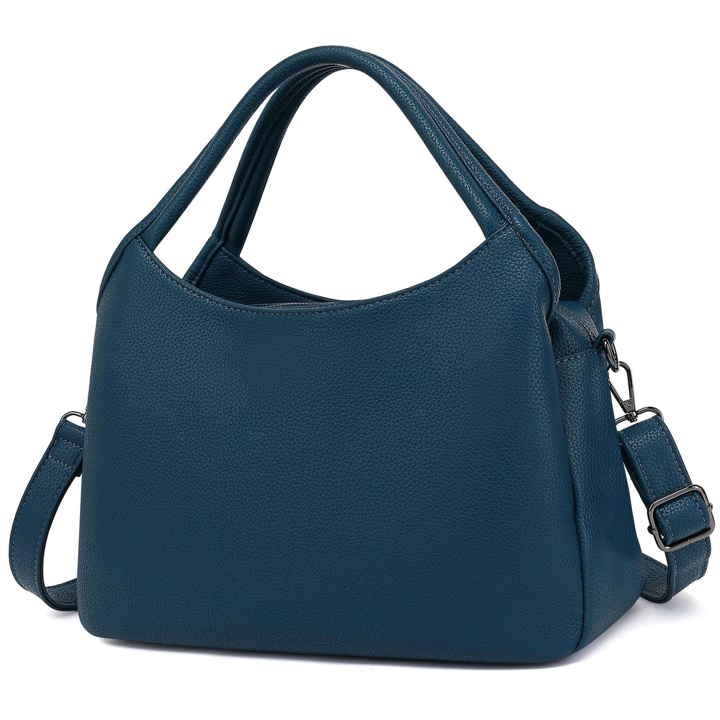 KOGTLA Women's Large Pebbled Leather Purses with Satchel Strap, Ladies Vegan Leather Tote Handbags, Hobo Shoulder Bags Blue