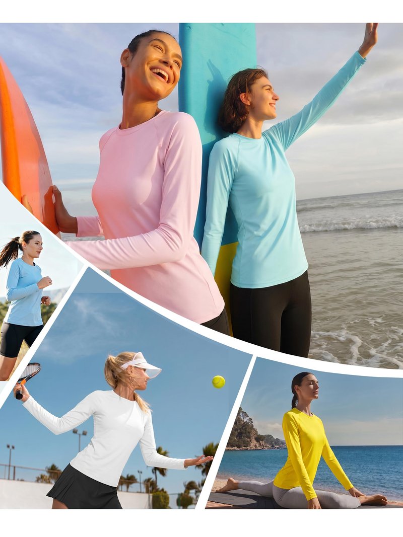 KINSWT Swim Tops Women Long Sleeve Sun Protection UV Shirts Moisture Wicking Rash Guard Lightweight Shirts,Black M