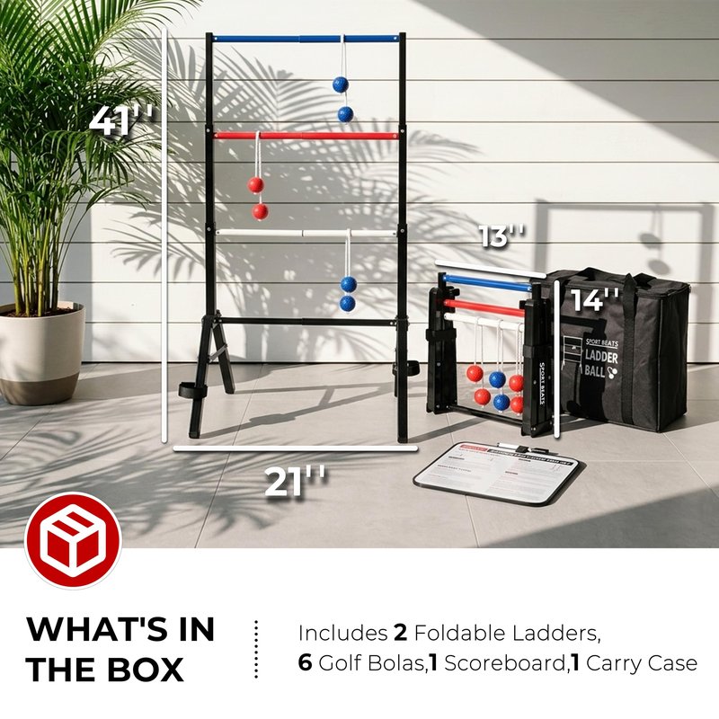 Ladder Toss Game Set - Heavy Duty Metal Foldable Ladder Ball with Scoreboard, All-in-One No Assembly Outdoor Yard Game for Tailgating, Backyard Parties - Carrying Case Included