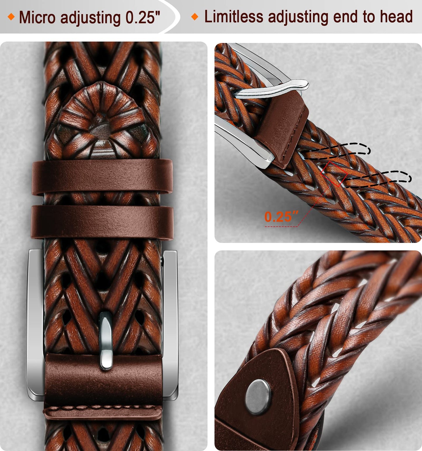 BULLIANT Mens Belts,Leather Woven Braided Belts for Gift Men Casual Jeans Golf(Light Brown,32"-36" Waist Adjustable)