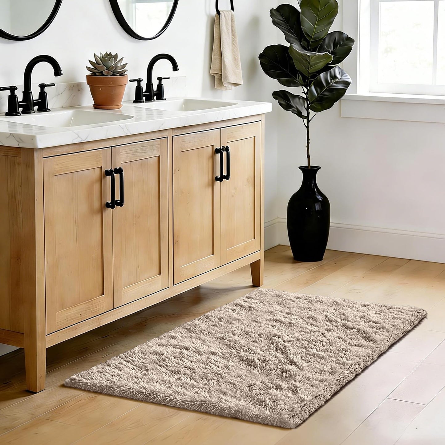 Fluffy Rug Shag Area Rug, Beige 2x4 Area Rugs for Bedroom, Small Bedside Rug, Soft Fluffy Shag Entryway Throw Rugs for Living Room Bedroom Room Home Decor