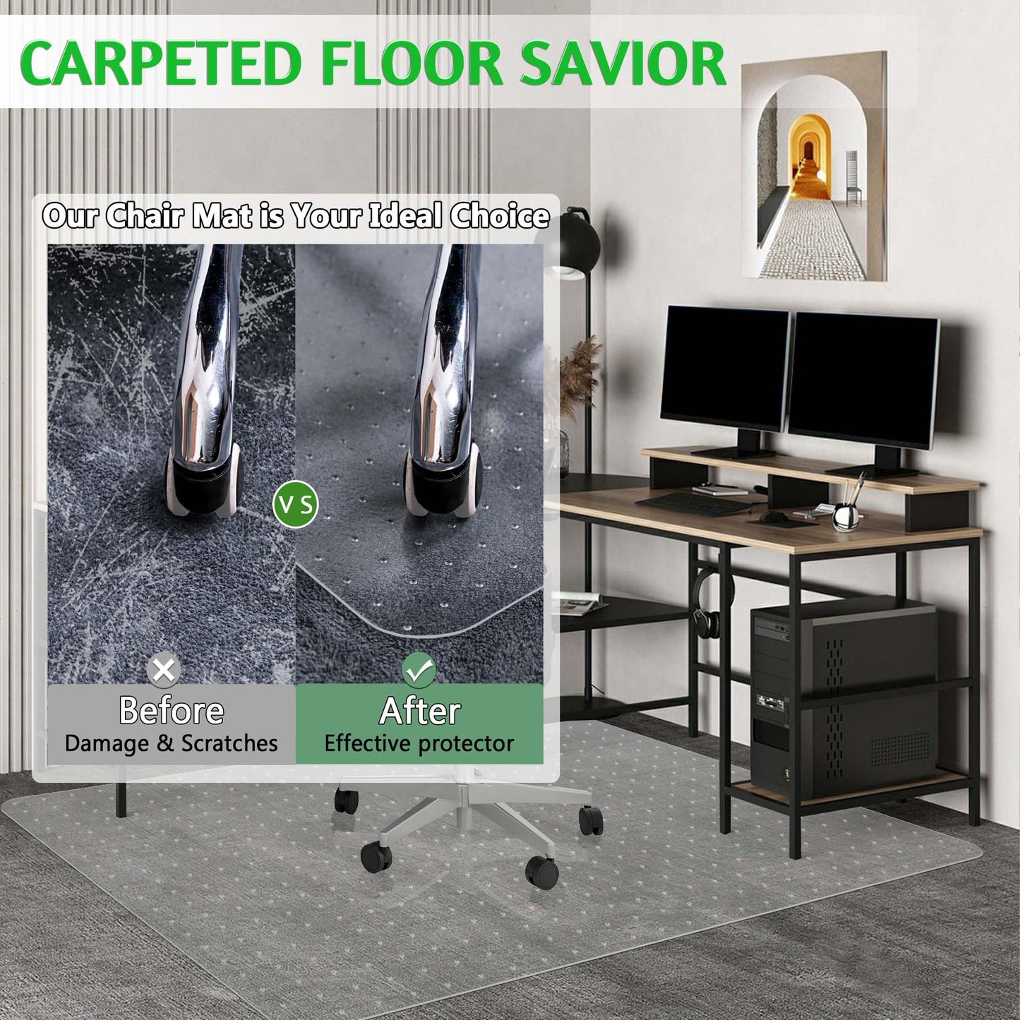 100pointONE Extra Large Office Chair Mat for Carpet, 45" x 53" Clear Desk Chair Mat for Low Pile Carpeted Floors- Easy Glide Plastic Floor Mat for Office Chair on Carpet