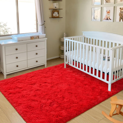 BENRON Fluffy Red Rugs for Living Room Bedroom 4x6, Soft Plush Fuzzy Shaggy Rugs for Kids Girls Boys Room Decor, Washable Indoor Floor Carpets