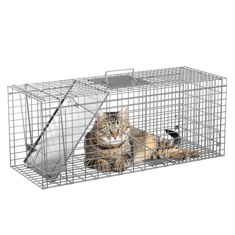 Nouva 32" Live Animal Cage Trap - Steel Large Folding Humane Cat Trap Raccoon Trap w/Handles for Rabbits, Stray Cats, Squirrels, Skunk, Groundhogs and Opossums