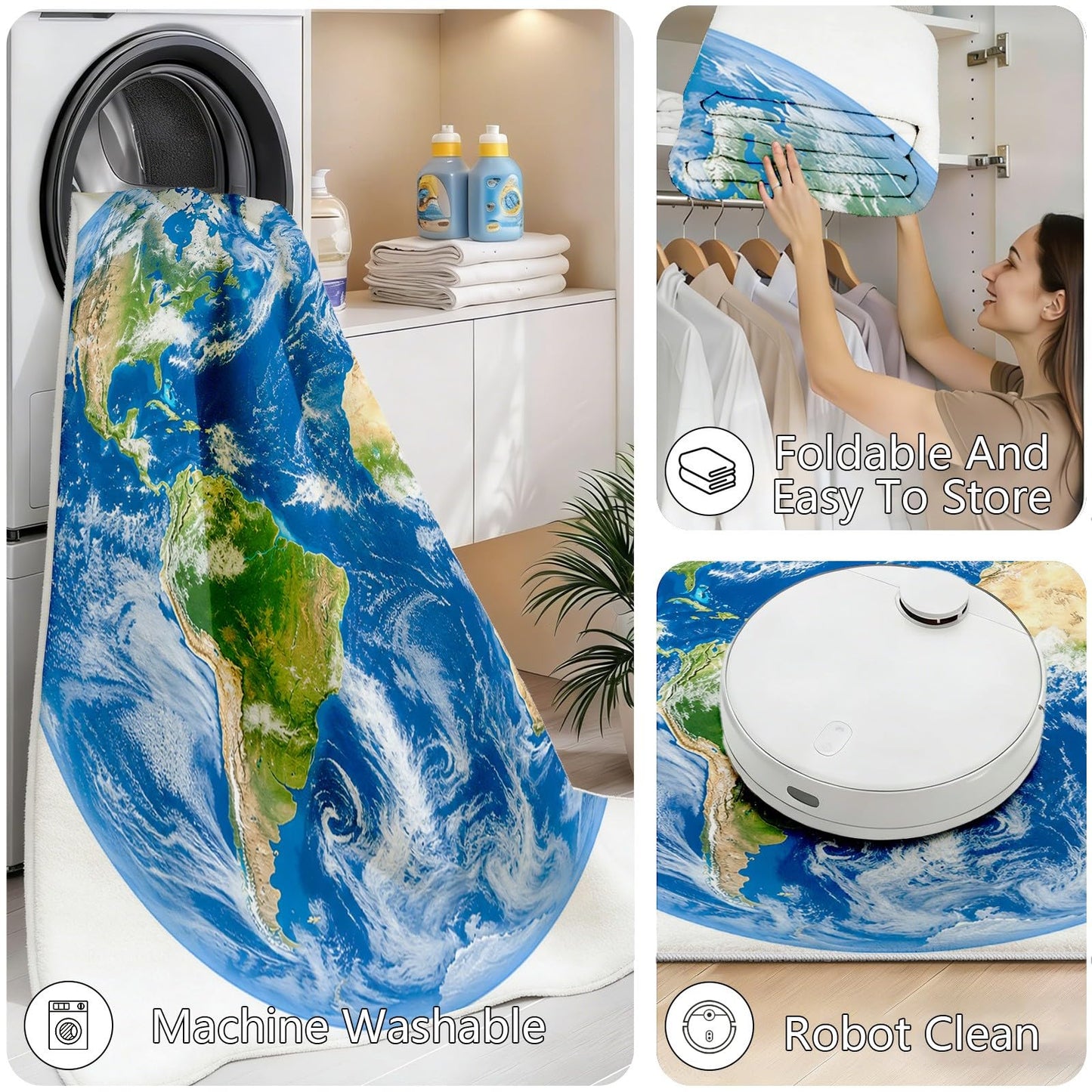 Earth World Map Round Carpet 2Ft, Astronomy Galaxy Planet Circle Area Rug, Washable Non Slip Low Pile Space Floor Mat for Bedroom Living Room Study Home Office Decor