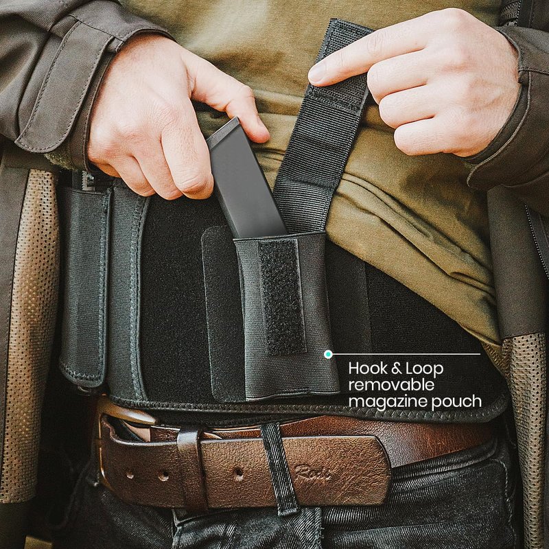 Premium Belly Band Holster for Deep Concealment, Magnetic Retention – Fits 99% of Handguns (Right, LITE Edition (one Spare mag Pouch), Regular (Belly from 28" to 44"))