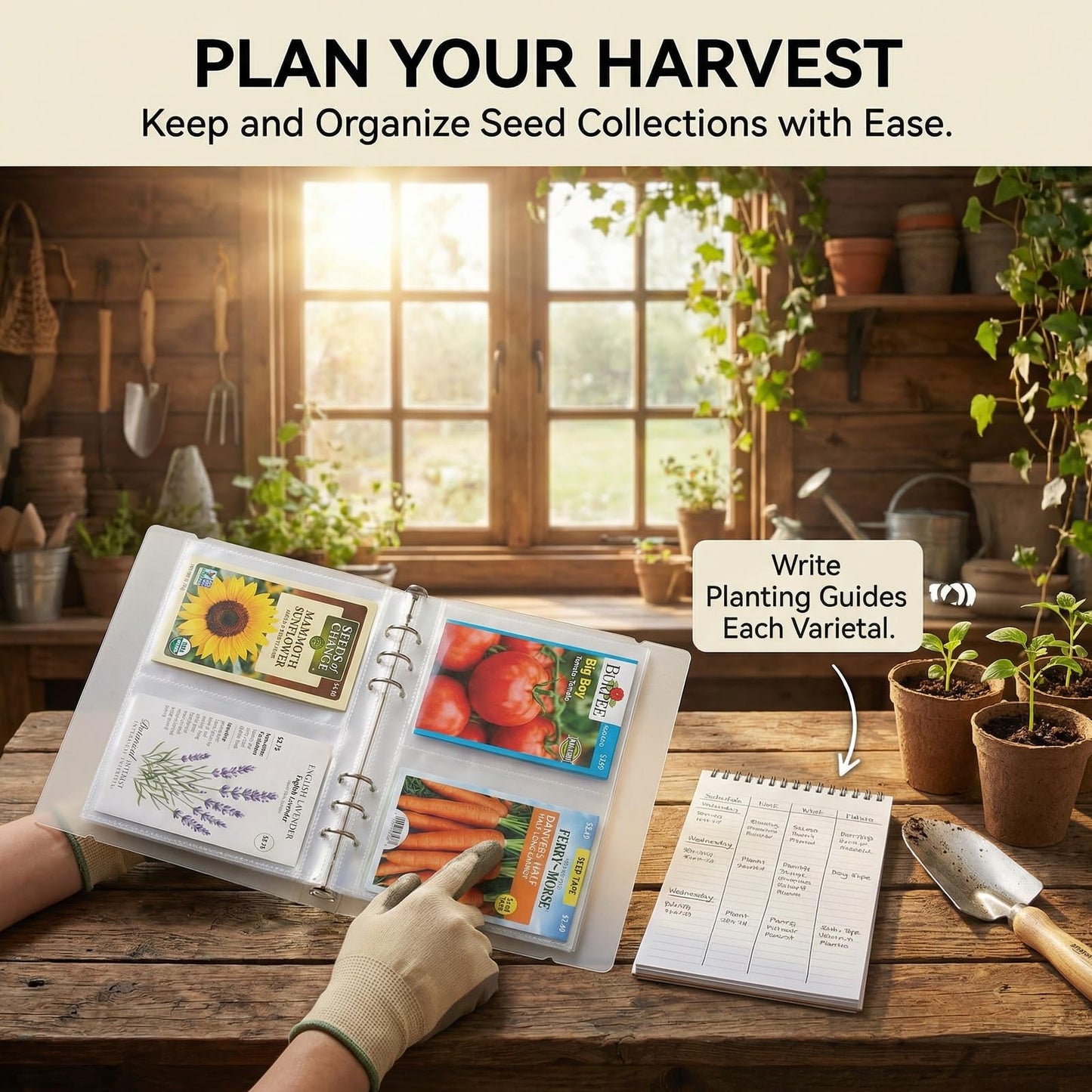 Jovialix Seed Organizer Binder with Side Loading Sleeves, Clear Storage Book Holder and Plant Packet Keeper for Saving Your Garden Catalog, 180 Pockets, 3.8 x 5 Inches