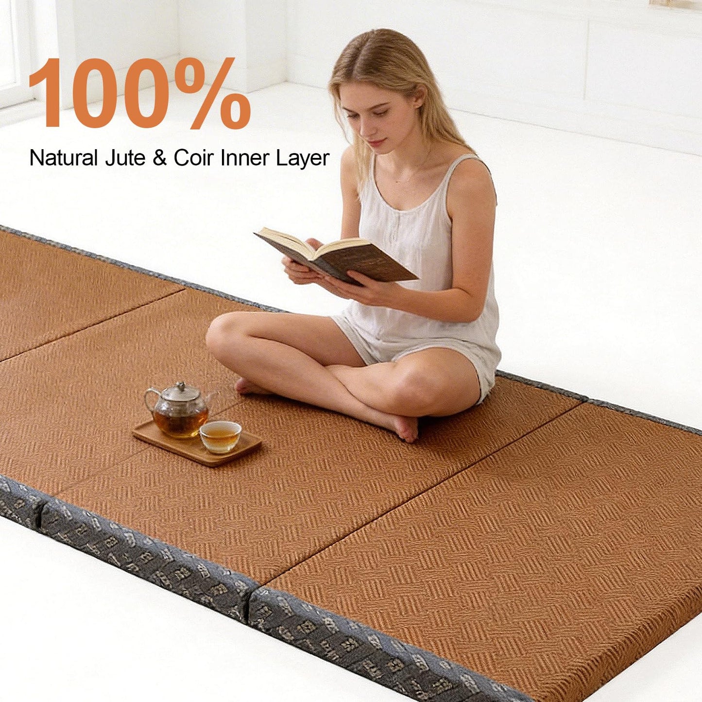 Japanese Traditional Tatami Mattress, Coconut Coir Tatami Mat, Foldable Japanese Floor Mattress,Futon Bed,Meditation Mats for Floor,Summer Sleeping Mat(80 * 200cm)