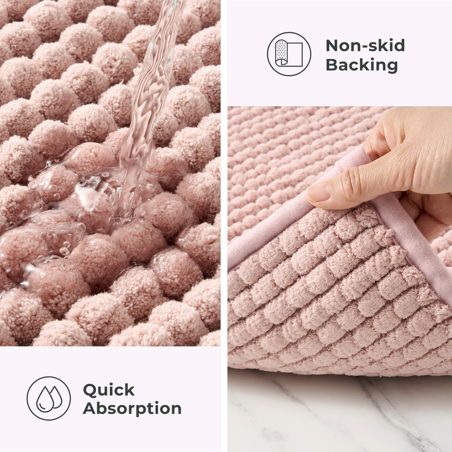 FRESHMINT Thick Chunky Chenille Bathroom Rugs 17"x24", Non Slip Bath Mat for Bathroom Floor, Large Soft Bathroom Decor Accessories, Cute Shower Mat Water Absorbent, Washable, Dusty Pink