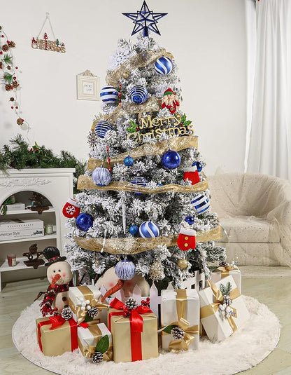 SHareconn 80mm Christmas Balls Ornaments,12PCS Colored Shatterproof Plastic Decorative Hanging Tree Decorations Baubles Set for Xmas Tree Decor Holiday Party Wedding Decoration with Lanyard,Blue&White