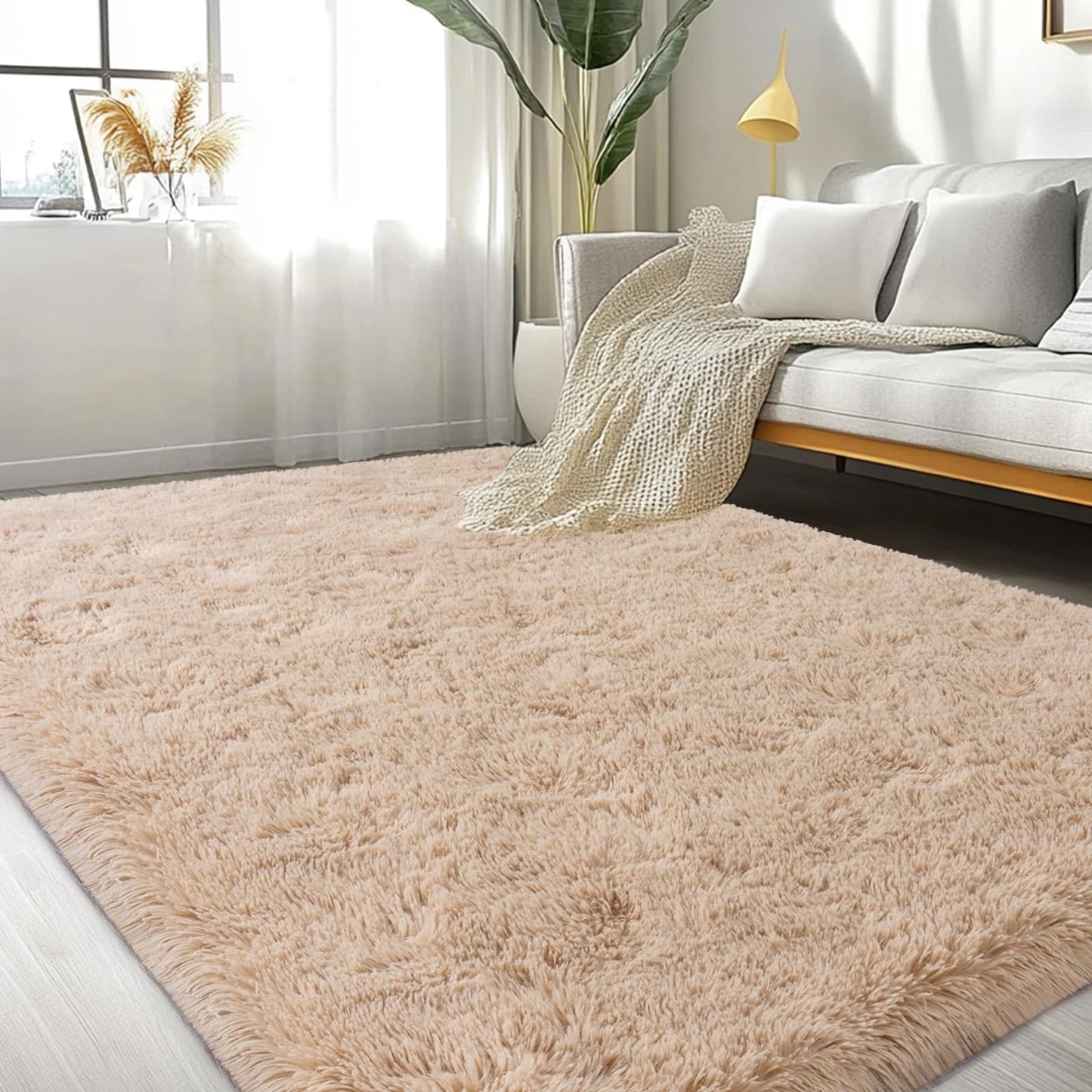 Lairep Large Area Rugs for Living Room Bedroom, 4x6 Feet Beige Fluffy Shag Rugs, Ultra Soft Shaggy Plush Fuzzy Modern Indoor Throw Floor Carpet for Kids Girls Boys Dorm Nursery Home Decor Aesthetic