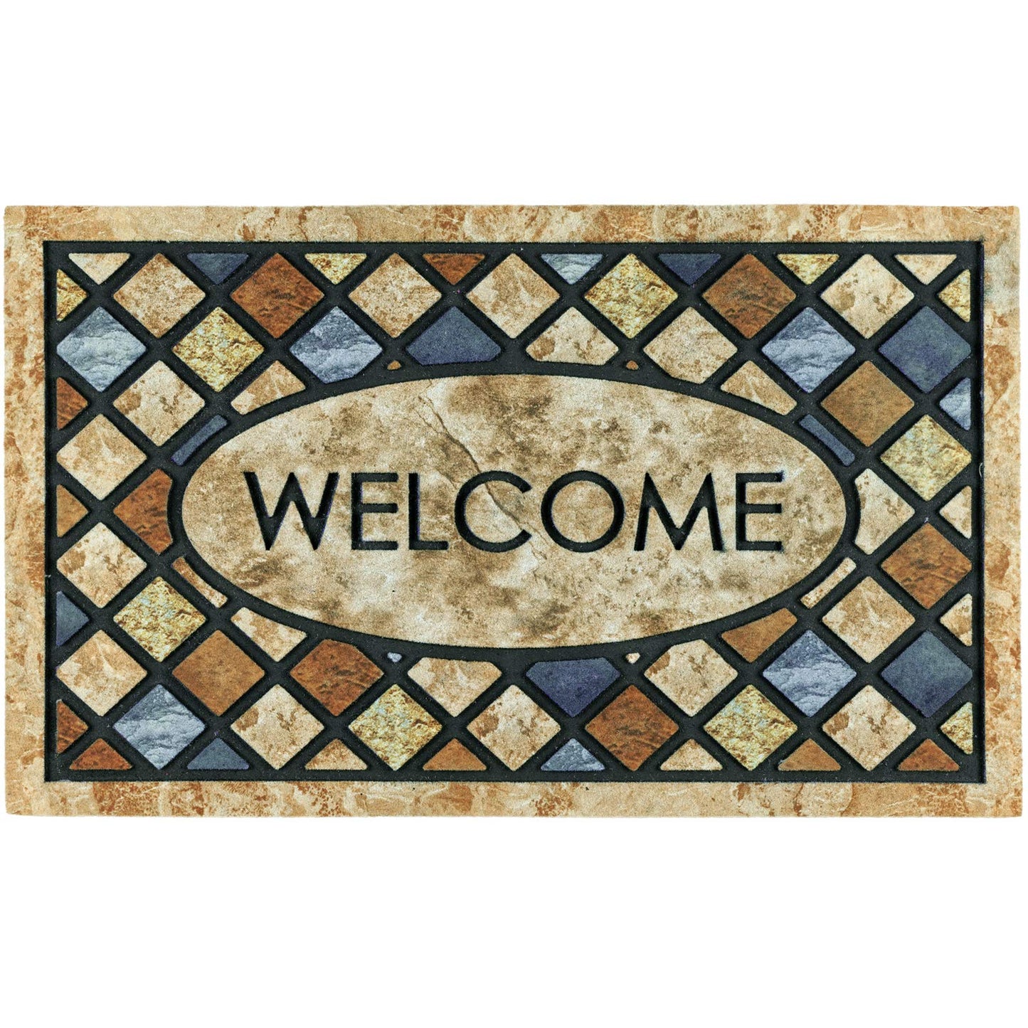 CHICHIC Blue Welcome Door Mat 17x 30 Inch Front Doormat Outdoors for Home Entrance Outdoors Mat for Outside Entry Way Doormat Entry Rugs, Heavy Duty Non Slip Rubber Back Low Profile