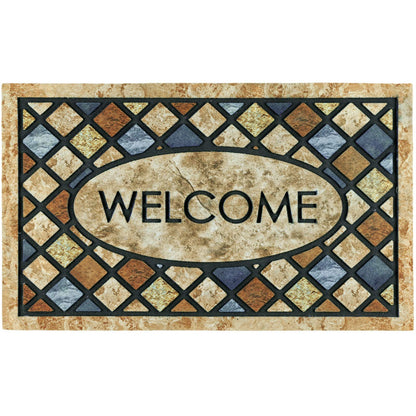 CHICHIC Blue Welcome Door Mat 17x 30 Inch Front Doormat Outdoors for Home Entrance Outdoors Mat for Outside Entry Way Doormat Entry Rugs, Heavy Duty Non Slip Rubber Back Low Profile