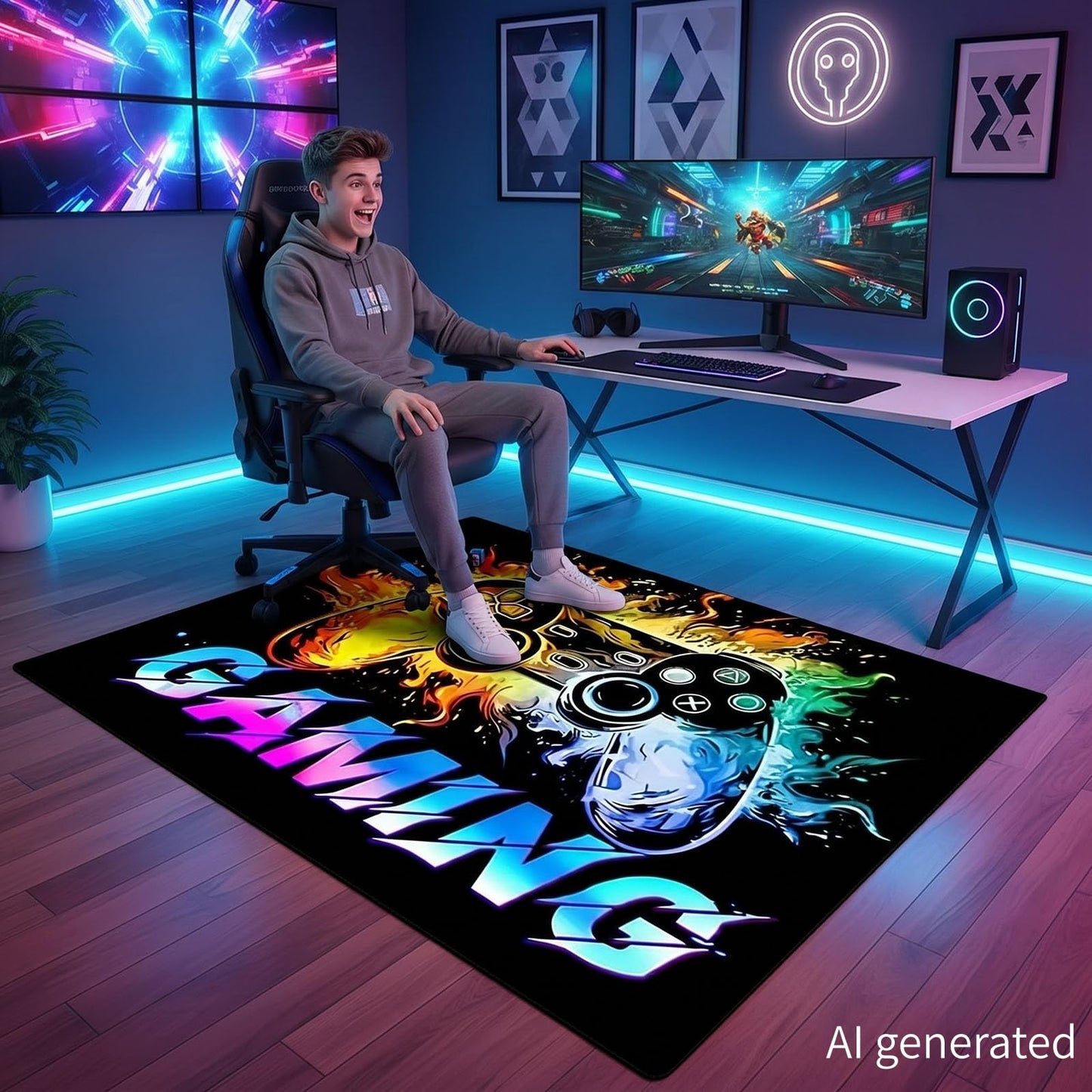 Dowtowter Gamer Rug Non Slip Washable Soft Polyester Carpet Mat for Boys Room Kids Bedroom Game Room Gaming Decor (Black-Letter, 39‘’×59‘’)