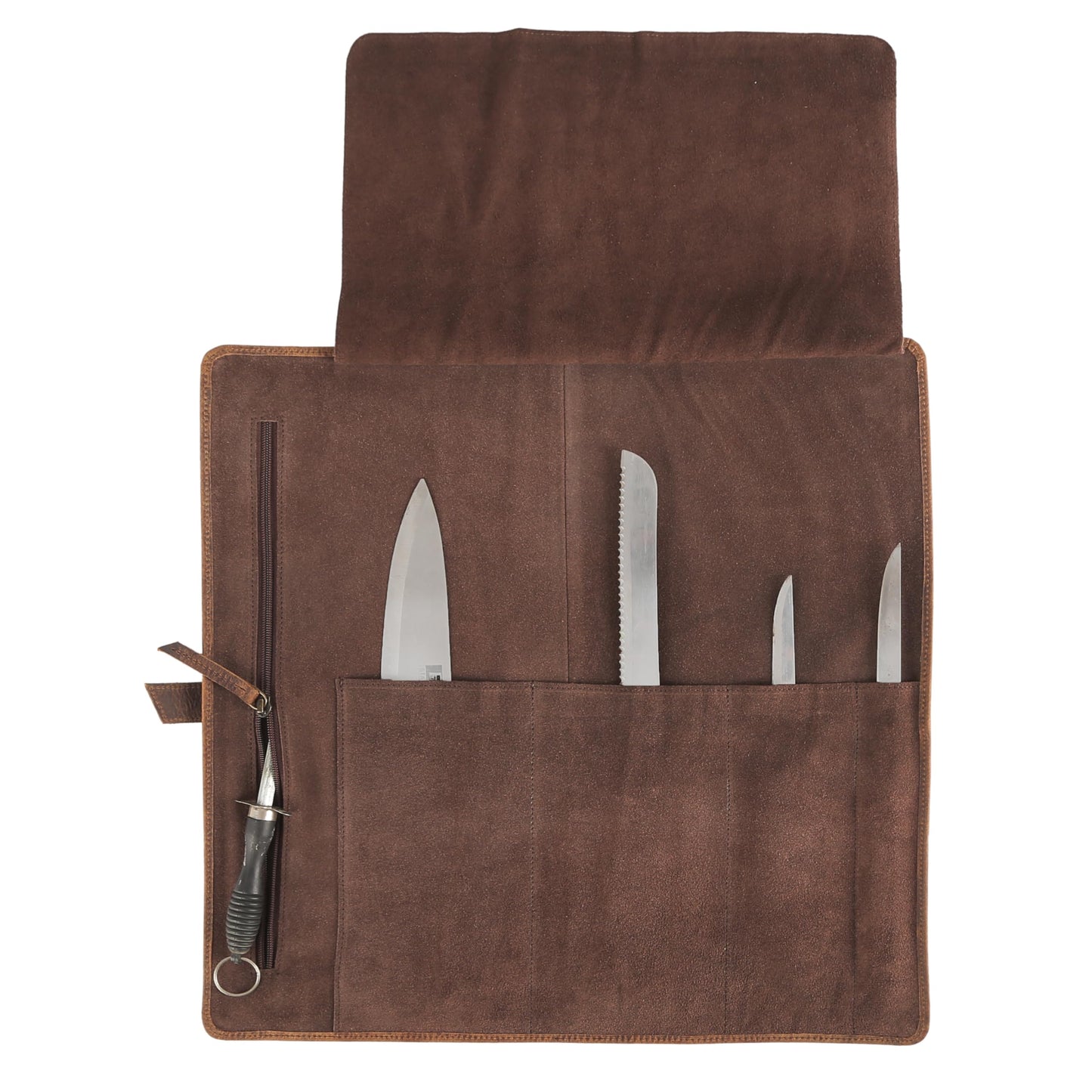 Leather Knife Roll Bag for Chefs – 17.5” x 17.5” Professional Chef Knife Storage Organizer, Portable Culinary Knife Case, Travel Knife Roll for Kitchen, BBQ & Catering