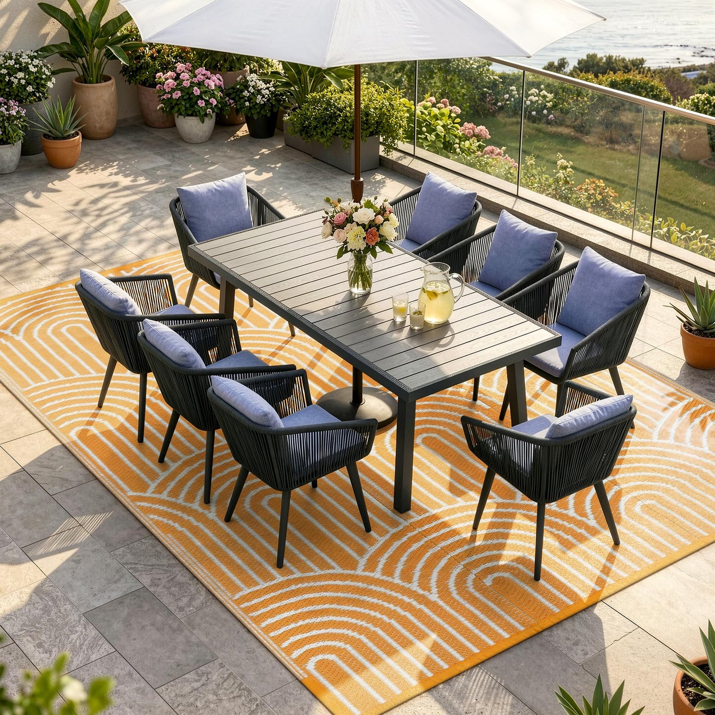 Lahome Outdoor Area Rugs 8x10 Waterproof, Plastic Reversible Rv Mats for Outside, Portable Lightweight Camping Carpet for Beach Backyard Garden (Rainbow Orange, 8'x10')