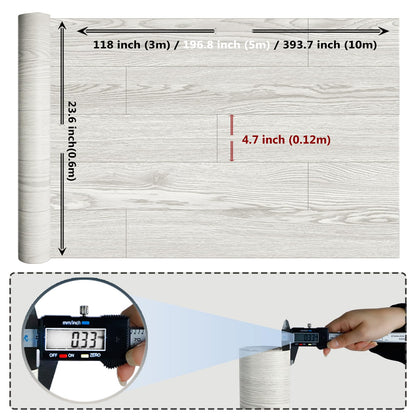 WIFEA Self Adhesive Vinyl Flooring Roll 23.6"x 118"/19 Sq.Ft Wood Grain Peel Stick Floor Tiles, Wear-Resistant and Waterproof Vinyl Plank Flooring for Bedroom Living Room Office Balcony RV White Grey