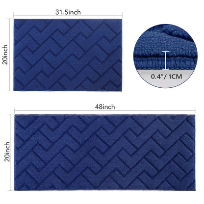 hicorfe Kitchen Runner Rugs and Mats Sets,2 Pieces Absorbent Non-Slip Kitchen Rug,Comfort Kitchen Mat for Floor,Washable for Kitchen,Hallway,Office,Sink,Laundry(20"x48"+20"x32" Navy Blue)