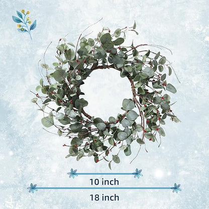 YNYLCHMX 18 Inch Winter Wreath for Front Door, Winter Wreath with Eucalyptus Leaves with Berry, Artificial Door Front Door Wreaths for Indoor Windows Walls Farmhouse Holiday Party Decoration