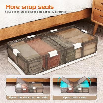 Under Bed Storage Containers with Wheels - Stackable, Foldable Plastic Storage Boxes with Lids for Clothes, Shoes, Blankets - Perfect for Bedroom Organization and Dorms (2 Pack-25.2''x16.5''x7.9'')
