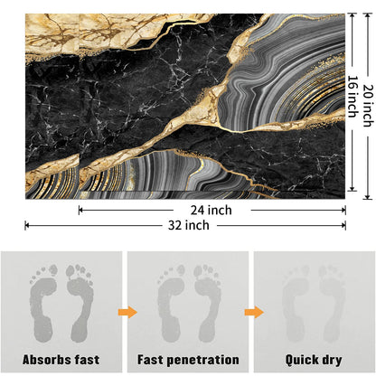 MUGINYU Black and Gold Rug for Bathroom Decor,Black and Gold Bathroom Rugs Sets 3 Piece,Marble Decor Thin Rubber Diatomaceous Earth Quick Dry Rugs with U-Shaped Contour Toilet Mat