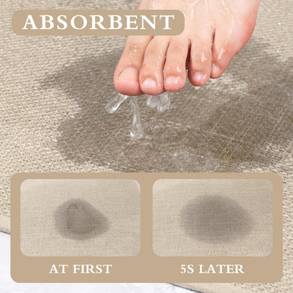 YIHOUSE Beige Bathroom Rug Sets 2 Piece, Absorbent Bath Mat for Bathroom Non Slip Washable, Bath Room Mat Quick Dry, Thin Bath Rug Set for Toilet and Floor(17"x24"+17"x47")