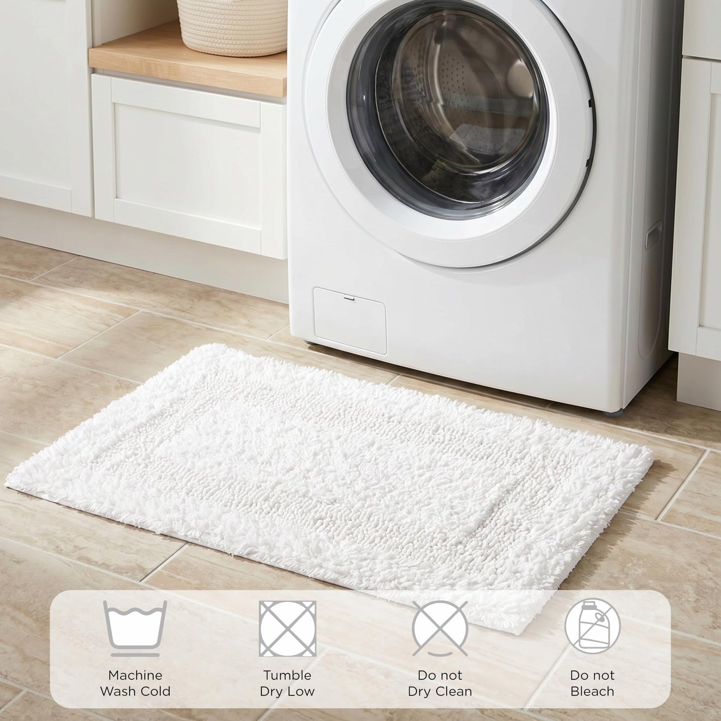 Cotton Reversible Bathmat Set of 2, 17x24 Inches - White, Super Soft Quick Dry Washable Bath Rugs Ideal for Bathroom, Kitchen, Vanity, Shower Area | Plush Soft Spa Style Hotel Quality Floor Mat
