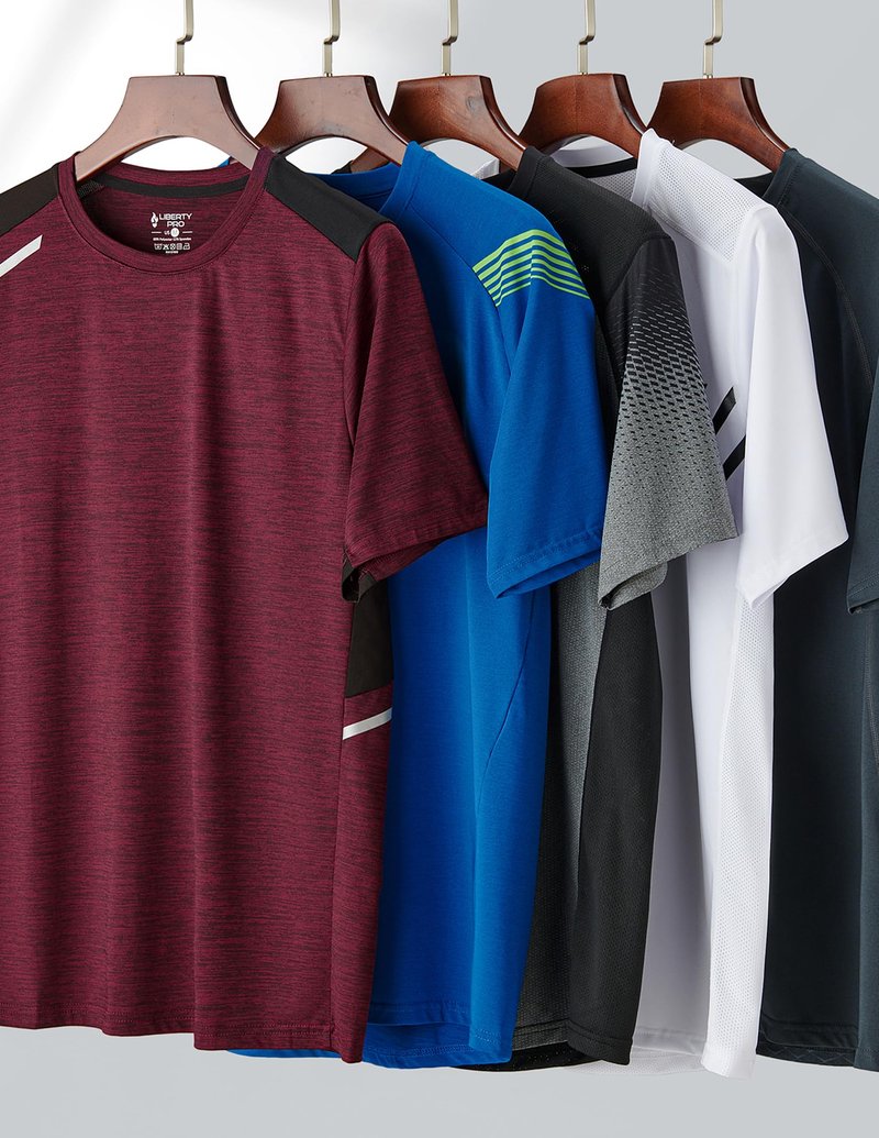 5 Pack Men’s Active Quick Dry Crew Neck T Shirts | Athletic Running Gym Workout Short Sleeve Tee Tops Bulk (Set 2, Small)