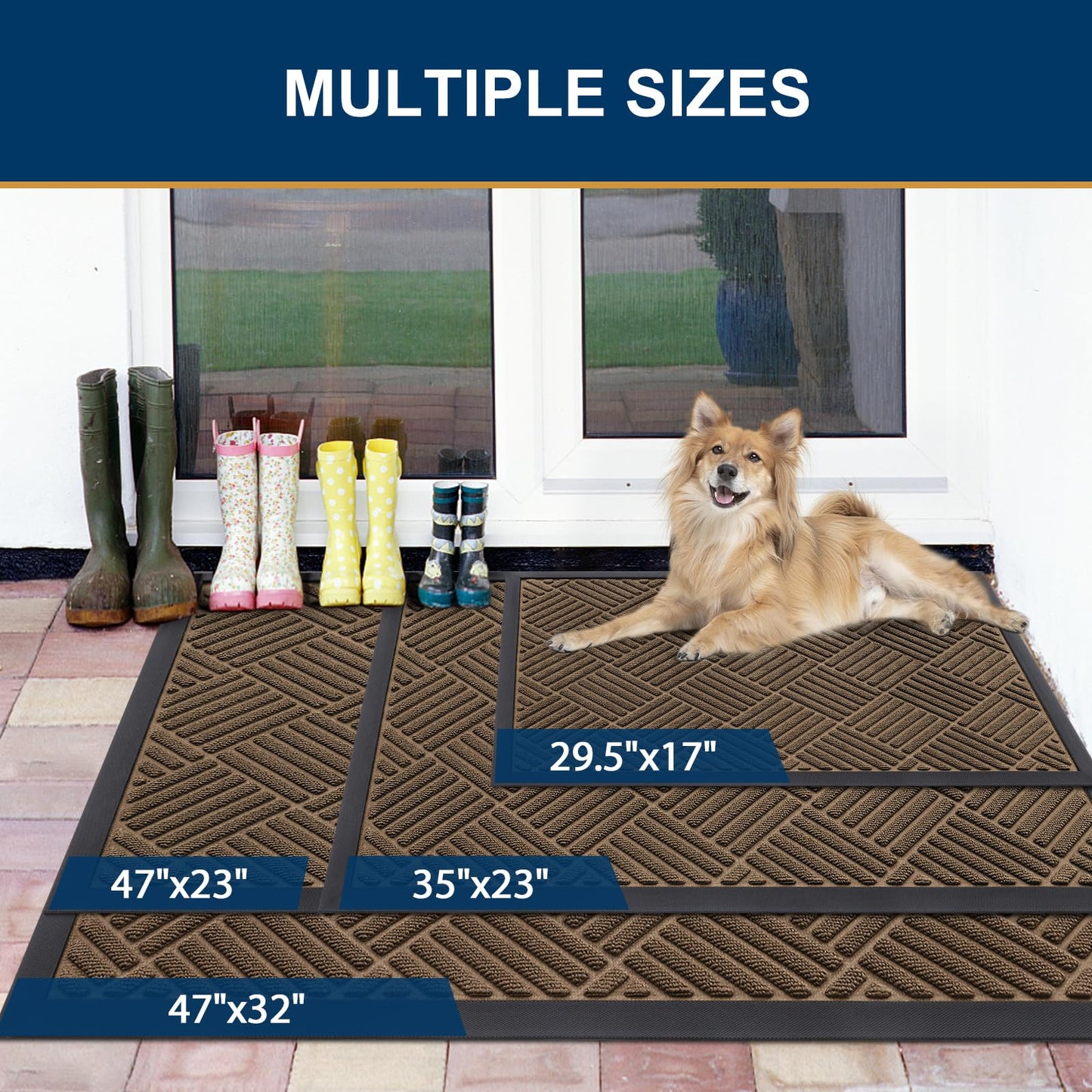 Smiry Front Door Mat Outside Entrance, Heavy Duty Outdoor Indoor Natural Rubber Doormat, Non Slip, Trap Dirt and Moisture, Easy Clean, Low Profile Patio Porch Entryway Mat, 35x23, Brown