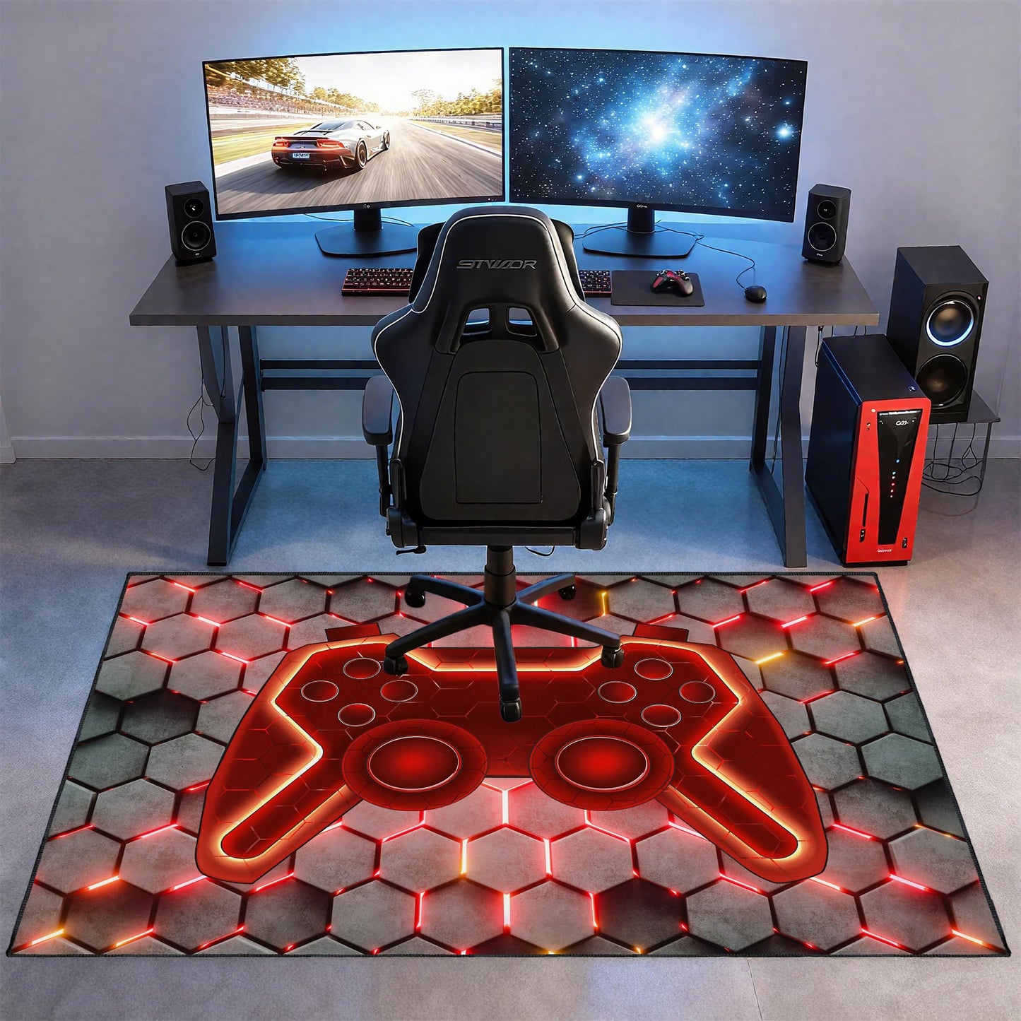 Vesocro Gamer Rug for Room,3x5 ft Non-Slip Cool Gaming Carpet for Bedroom Livingroom and Game Room Rugs Decor