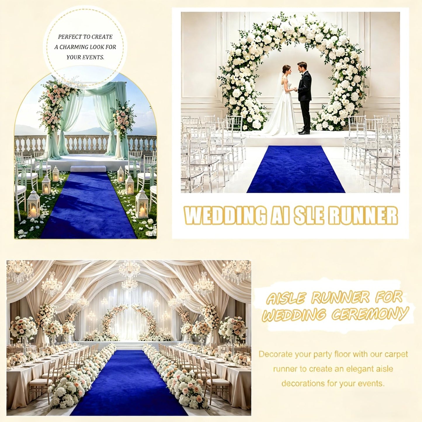 FUHSY Royal Blue Velvet Aisle Runner - 4x15FT Luxury Wedding Carpet for Indoor/Outdoor Ceremony & Party