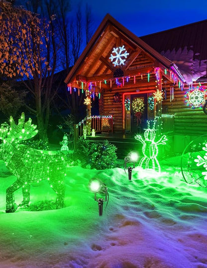 Christmas Green Spotlight Outdoor, 14 LED Landscape Lighting with US Plug, IP65 Waterproof Spotlights for Tree Yard Garden Pathway Halloween St. Patrick's Day Decor 4 Pack