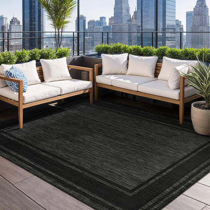Beverly Rug Outdoor Rug 5x7 Modern Bordered Area Rugs for Indoor and Outdoor Patio Deck Porch Garden Waterproof Weather Sun Resistant Washable Outside Carpet (5 x 7 Black)