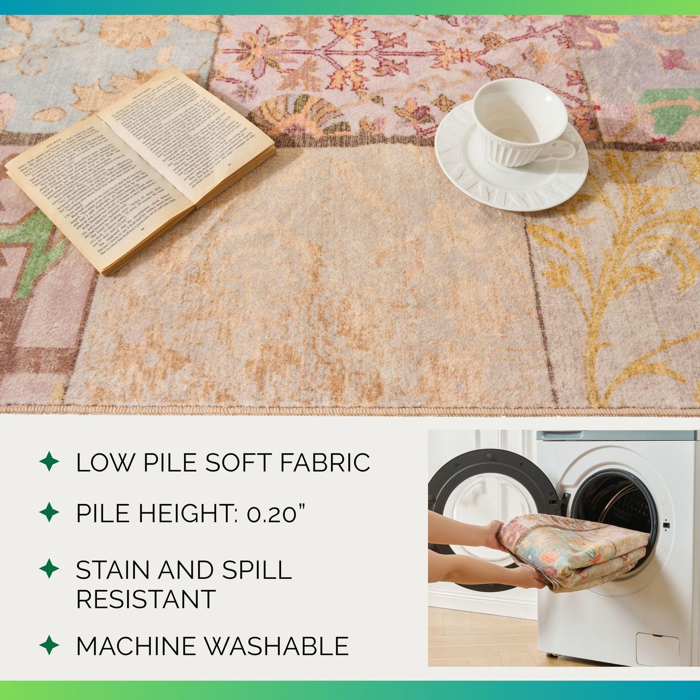 Weaverlane Patchwork Washable Rug Boho Farmhouse (Purple Multi, 5' x 7')