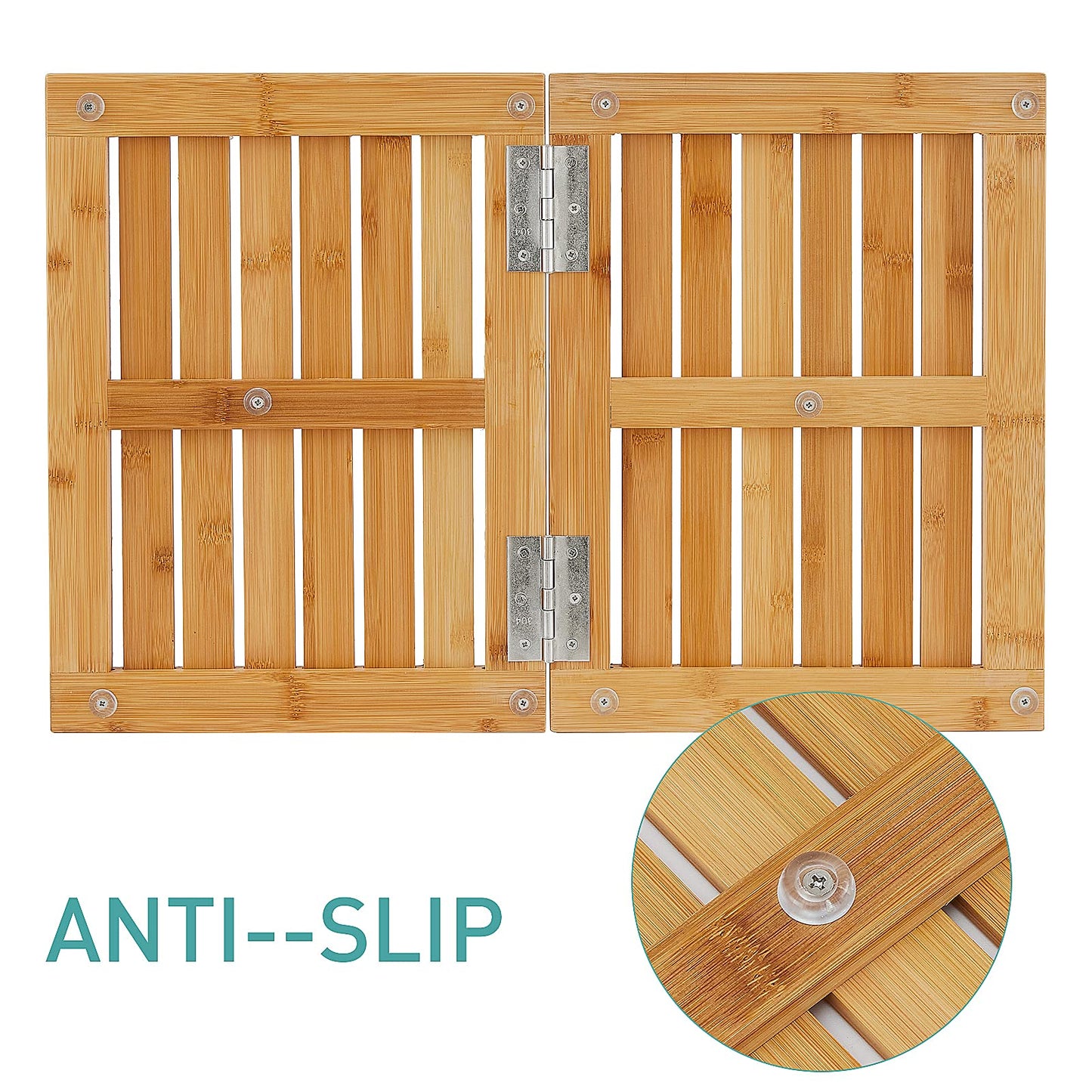 Waterproof Bamboo Bath Mat for Shower, Foldable | Non-Slip | Heavy Duty, Wooden Bath Mat, Floor Mat and Doormat for Indoor Outdoor, 23.4in x 15.6in