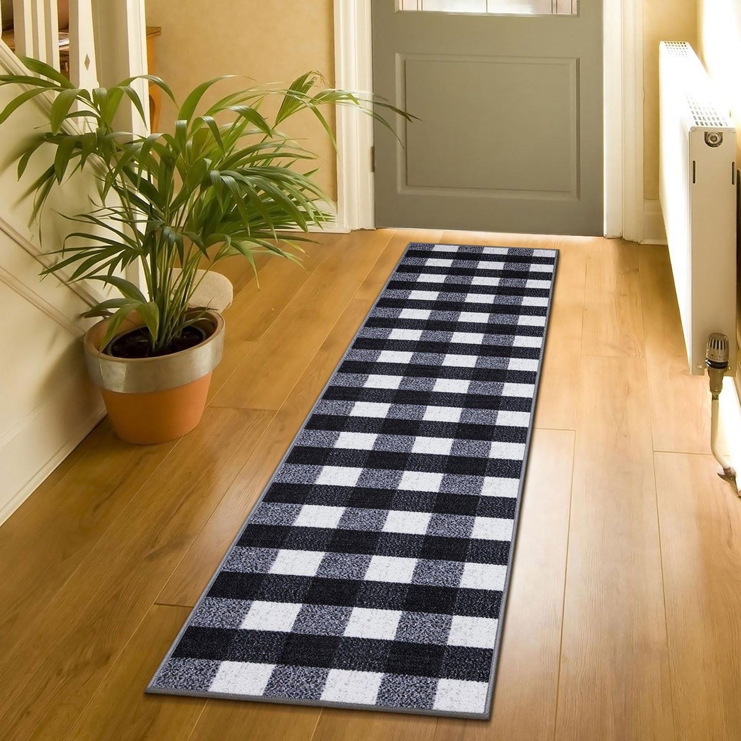 Ottomanson 1'10.5" x 6' Kitchen Runner Rug – Non Slip Stain Resistant Low Pile Kitchen Floor Mat for Sink, Laundry Room, Hallway & Bathroom, Checkered Black/White