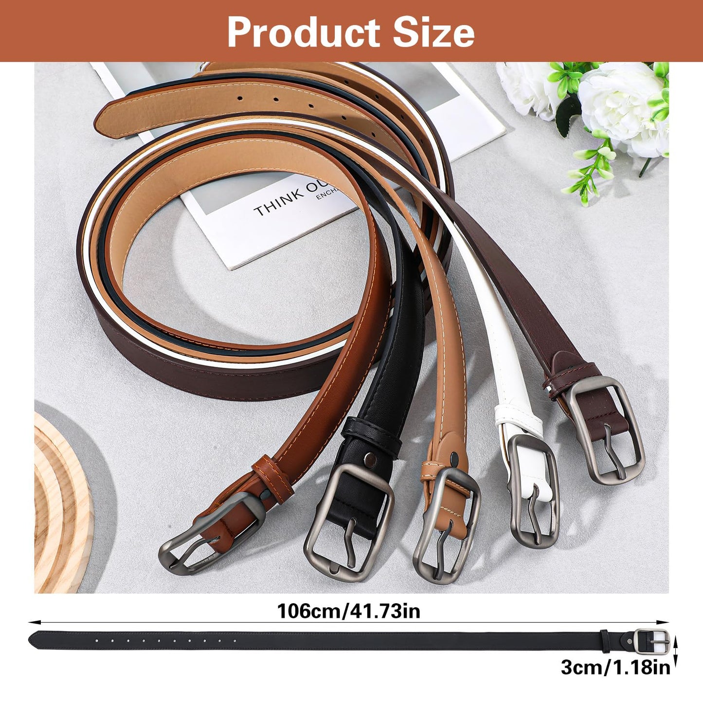 Douaowoc 5 Pack Women Leather Belts for Jeans Ladies Waist Belt Women's Belt with Pin Buckle with Slive Buckle for Pants Dress