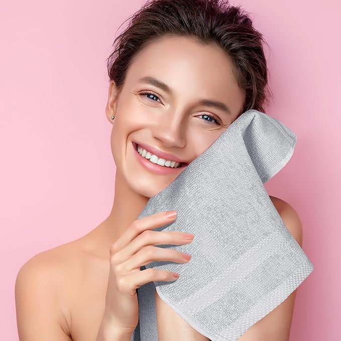 GLAMBURG Ultra Soft 12-Piece Washcloths Set 13x13-100% Ringspun Cotton