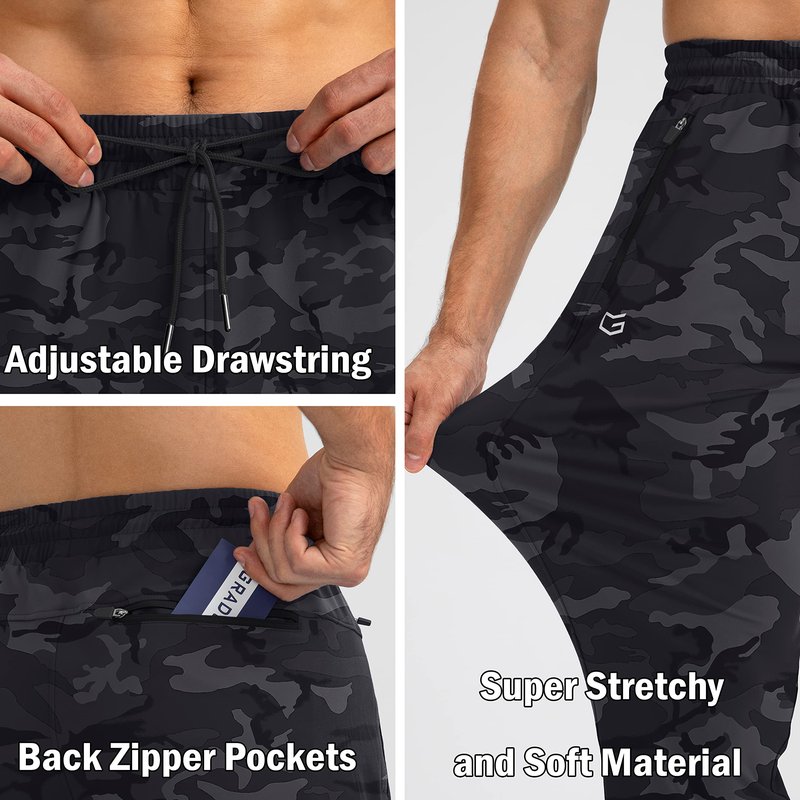 G Gradual Men's Sweatpants with Zipper Pockets Tapered Joggers for Men Athletic Pants for Workout, Jogging, Running (Grey Camo, Medium)