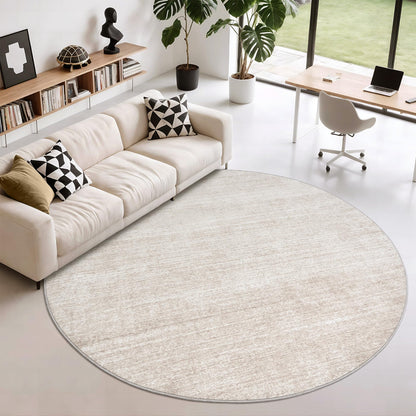 Valenrug Washable Round Area Rugs 6x6 - Stain Resistant 6ft Round Rugs for Living Room, Non Slip Backing Printed Rugs for Bedroom, Folable Machine Washable Area Rug (6ft, Beige)
