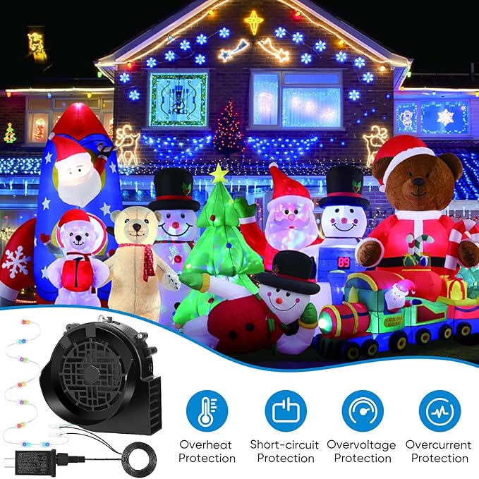 Replacement 1.5A Air Blower Fan for Inflatables, 8 Bright LED Light with Waterproof 2.0A Adapter, 12V Motor for Blow Up Yard Christmas Thanksgiving Outdoor Holiday Decorations