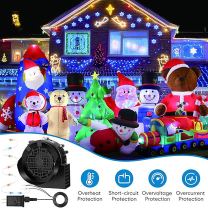 Replacement 1.5A Air Blower Fan for Inflatables, 8 Bright LED Light with Waterproof 2.0A Adapter, 12V Motor for Blow Up Yard Christmas Thanksgiving Outdoor Holiday Decorations
