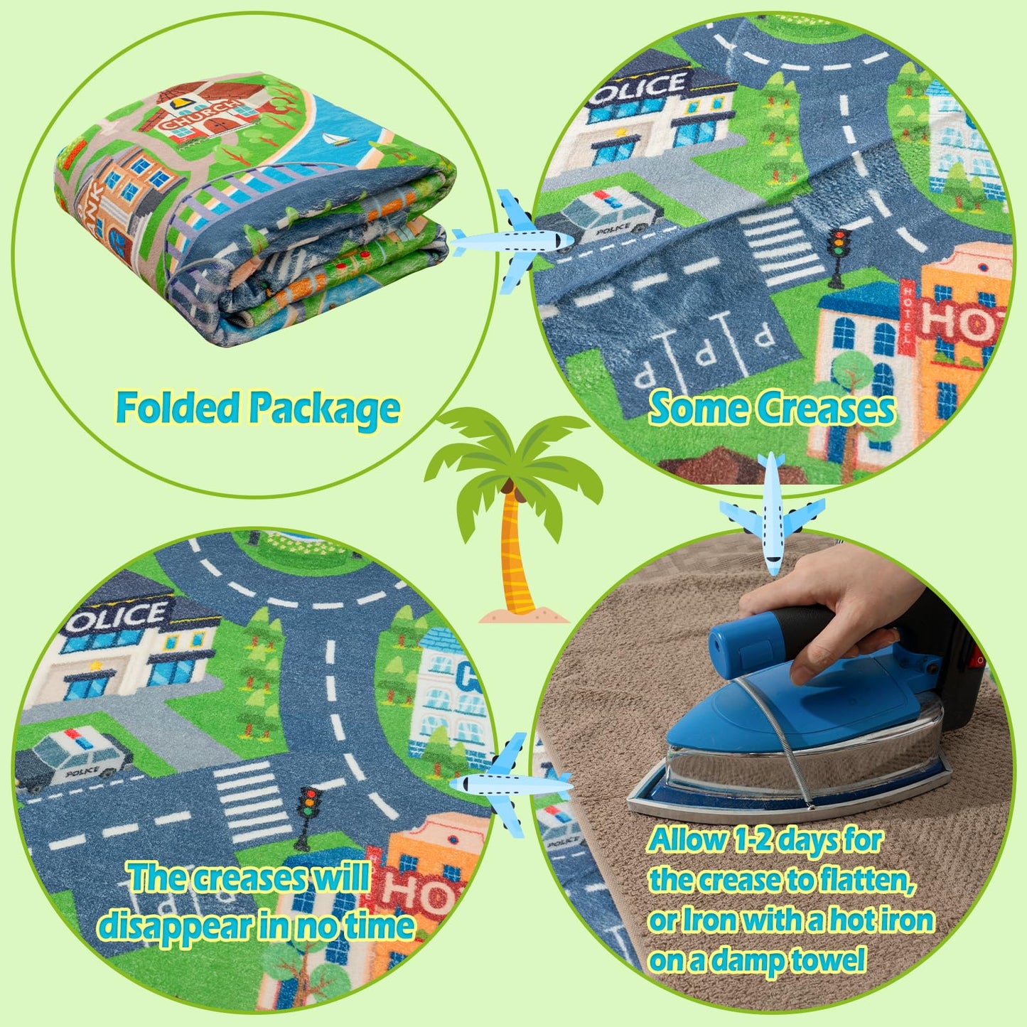 plumlik Car Rug Play Mat for Kids Toy Cars, Road Traffic Playmat for Kid Bedroom, Non-Slip Machine Washable Town City Race Track Carpet for Learn and Have Fun Classroom Rugs 4'x5'/ 48" x60