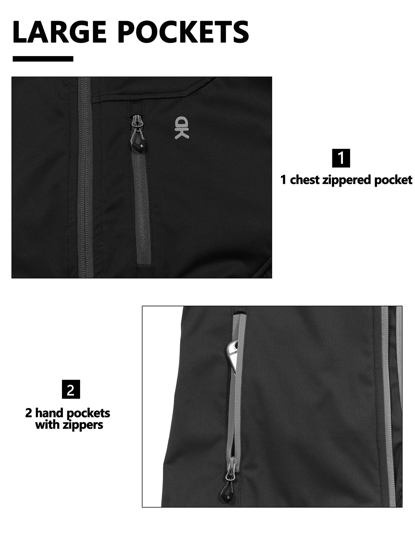 Little Donkey Andy Men's Lightweight Softshell Vest Windproof Sleeveless Jacket for Travel Hiking Running Golf Black L