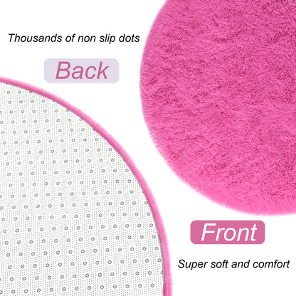 LOCHAS Bedroom Rug 2.6' x 5.3', Hot Pink Fluffy Shaggy Area Rug for Bedroom Bedside, Soft Oval Throw Rugs Carpet for Kids Girls Nursery Living Room Home Decor