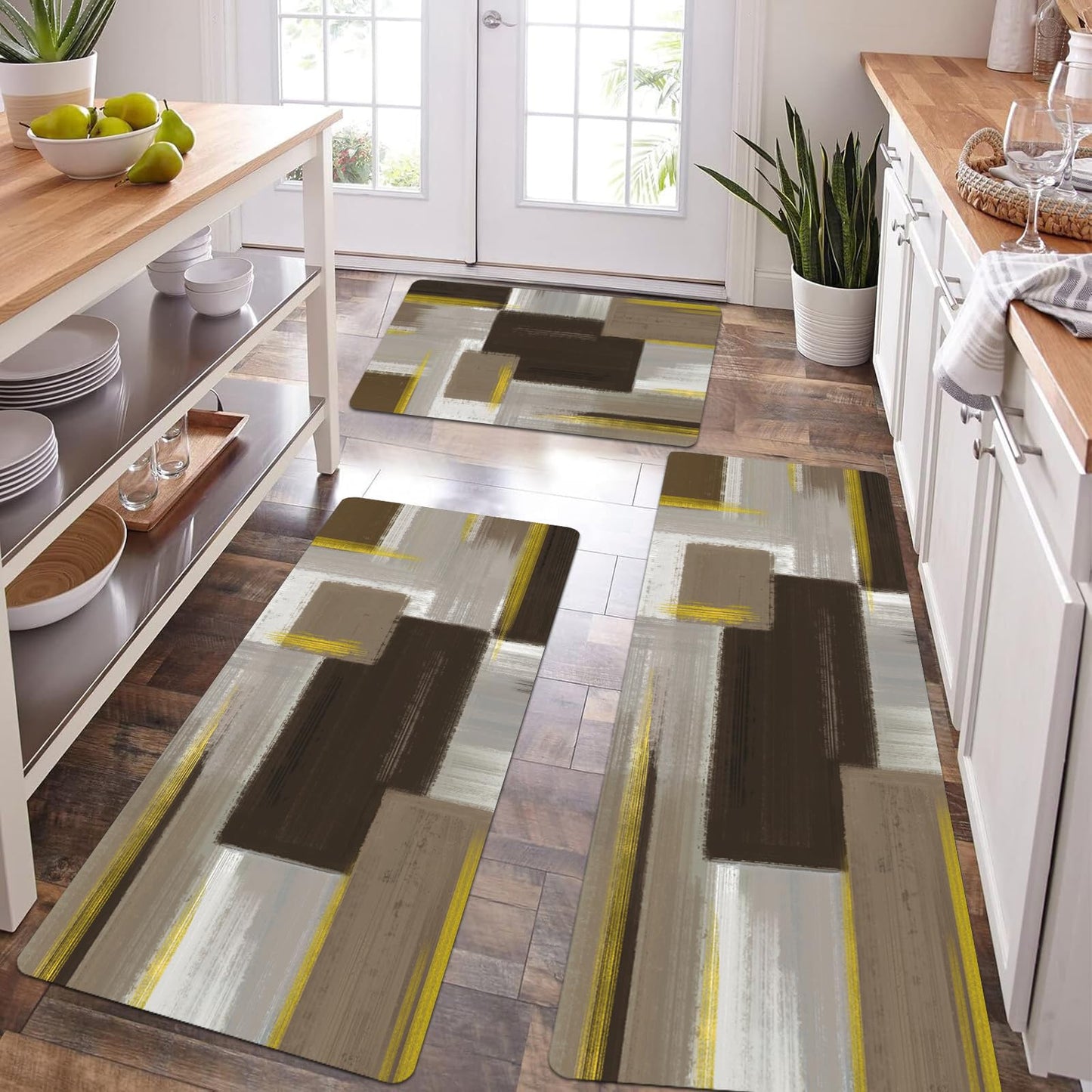 XLHOMO Kitchen Rugs Sets of 3, Non Slip Washable Kitchen Mats for Floor, Anti-Fatigue Runner Rug with Rubber Backing, Waterproof Kitchen Rug Set for Laundry, Floor, Office, Hallway