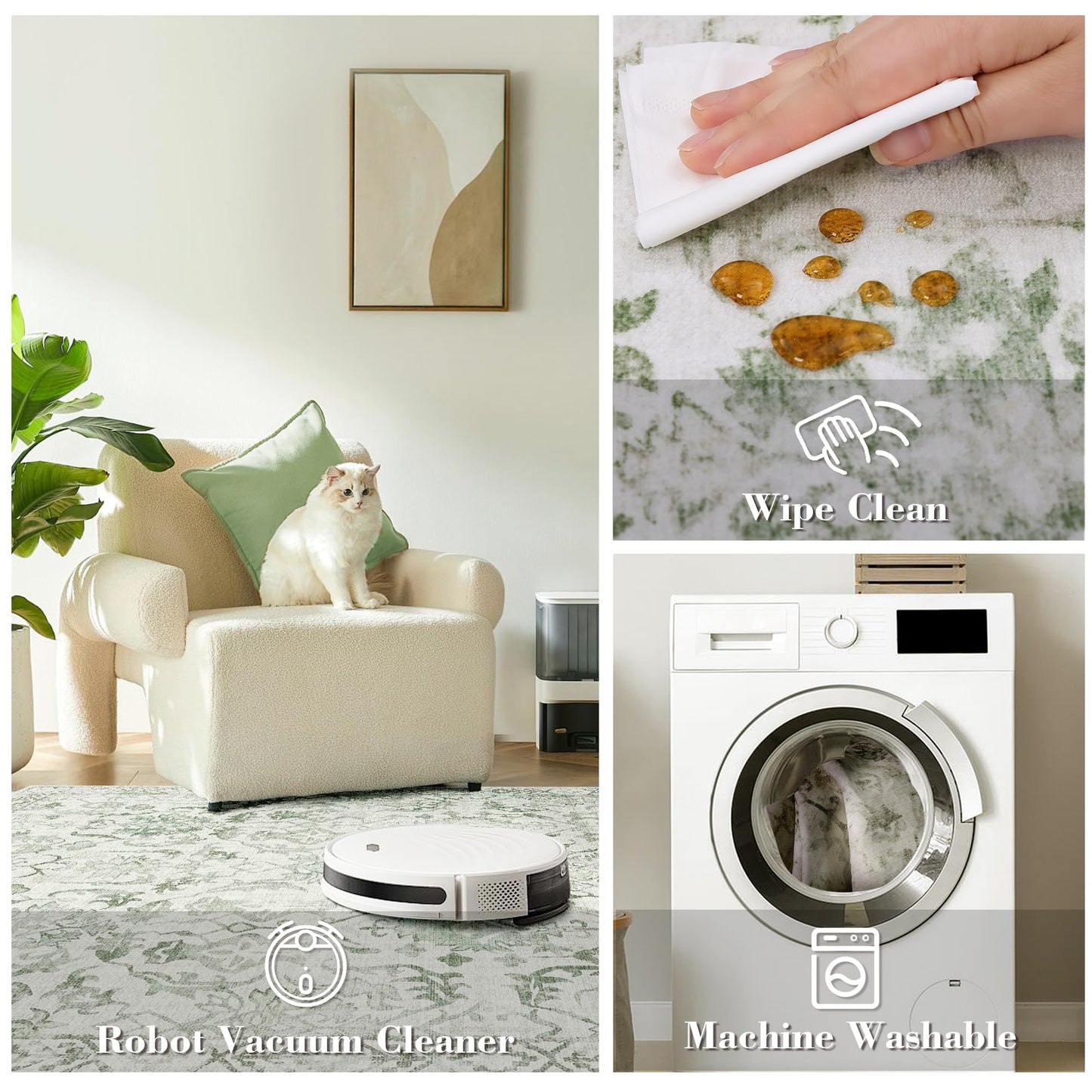 Deerly Sage Rugs 8x10 for Living Room Soft Non-Slip, Large Vintage Area Rug Retro Tribal Farmhouse Stain Resistant Carpet for Bedroom Dining Room Office Guest Room
