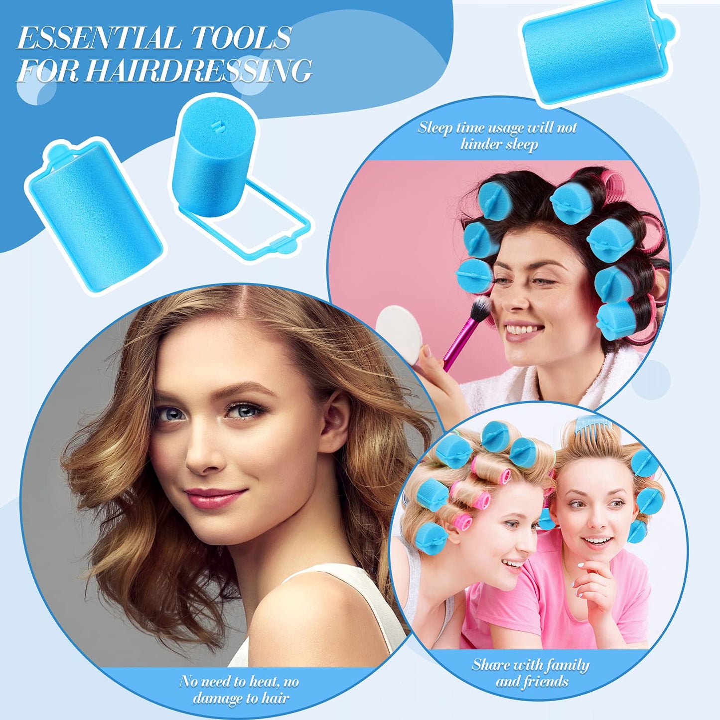 Geyoga 18 Pieces Sponge Hair Rollers Large Soft Foam Hair Styling Curlers Large Size Hairdressing Curlers for Women(Pink,1.6 x 2.8 Inches)