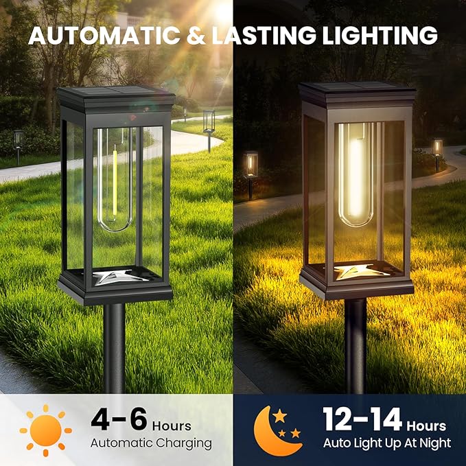 Solar Pathway Lights Outdoor - 8 Pack, IP65 Waterproof Warm White LED, Auto On/Off, Solar Powered Modern Square Design Landscape Lighting, for Walkway Garden Lawn Yard Decor
